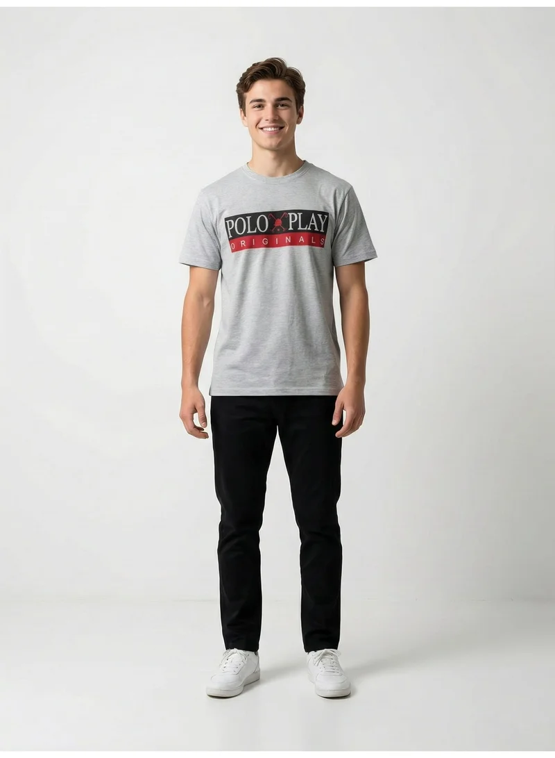 لعب البولو تيشيرت رجالي مطبوع - رمادي